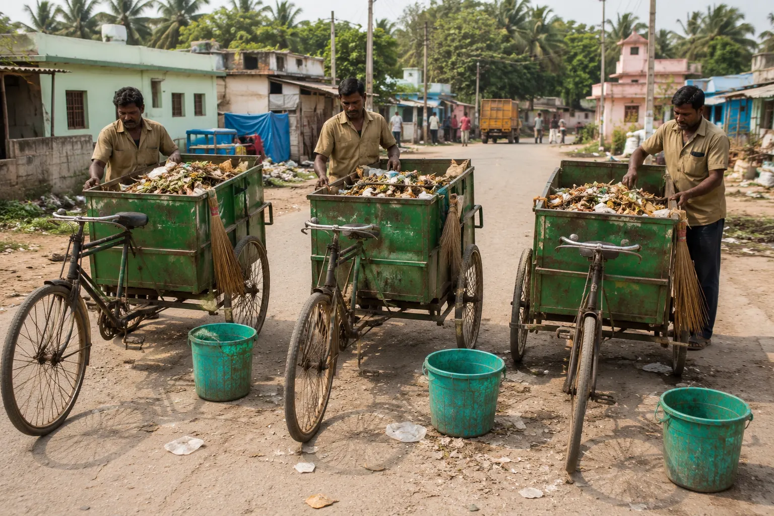 Three waste collection rickshaws used during early field operations