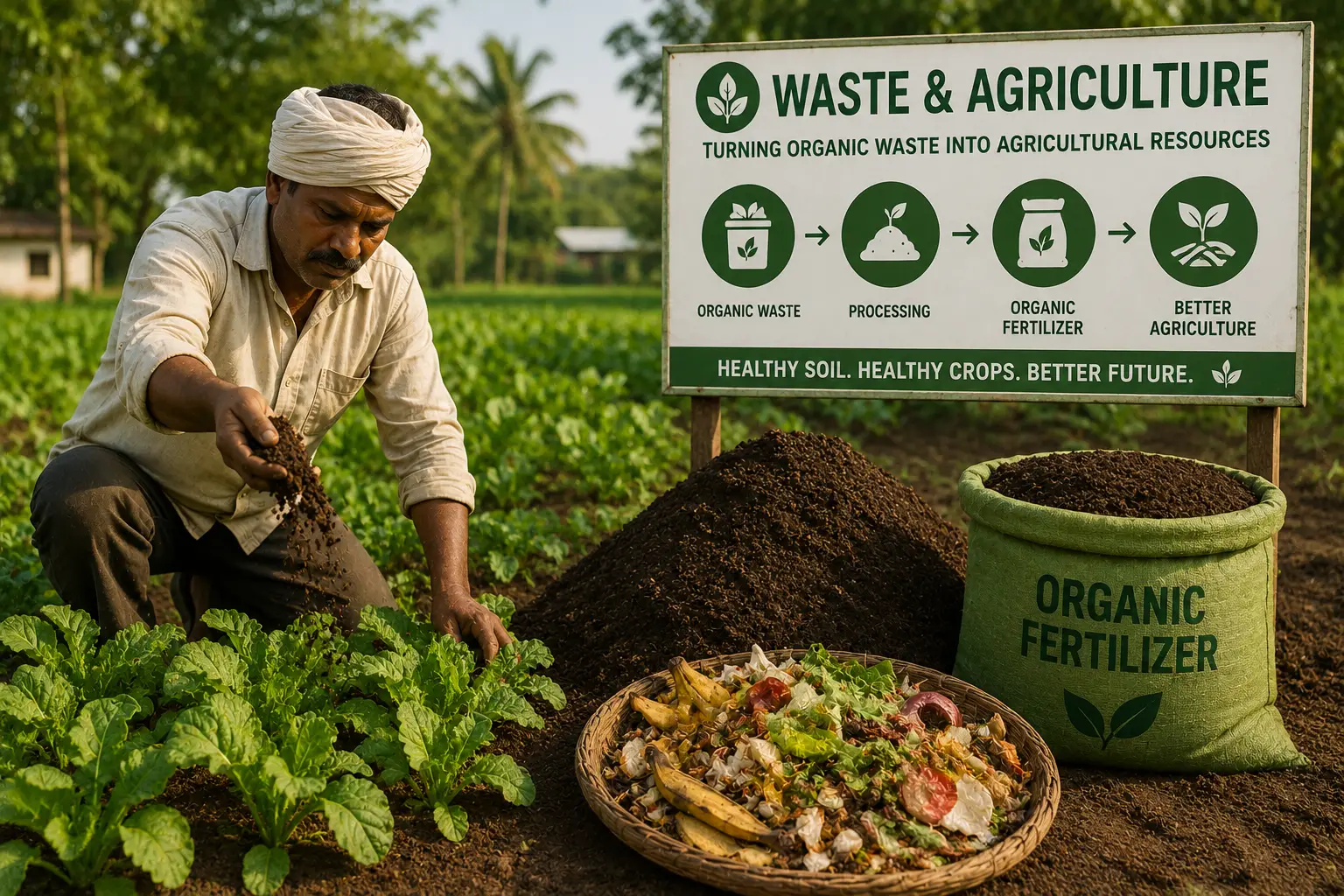 Organic fertilizer being used in an Indian agricultural setting